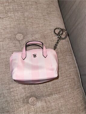 Victoria's Secret Pink Striped Mini Tote Keychain Charm